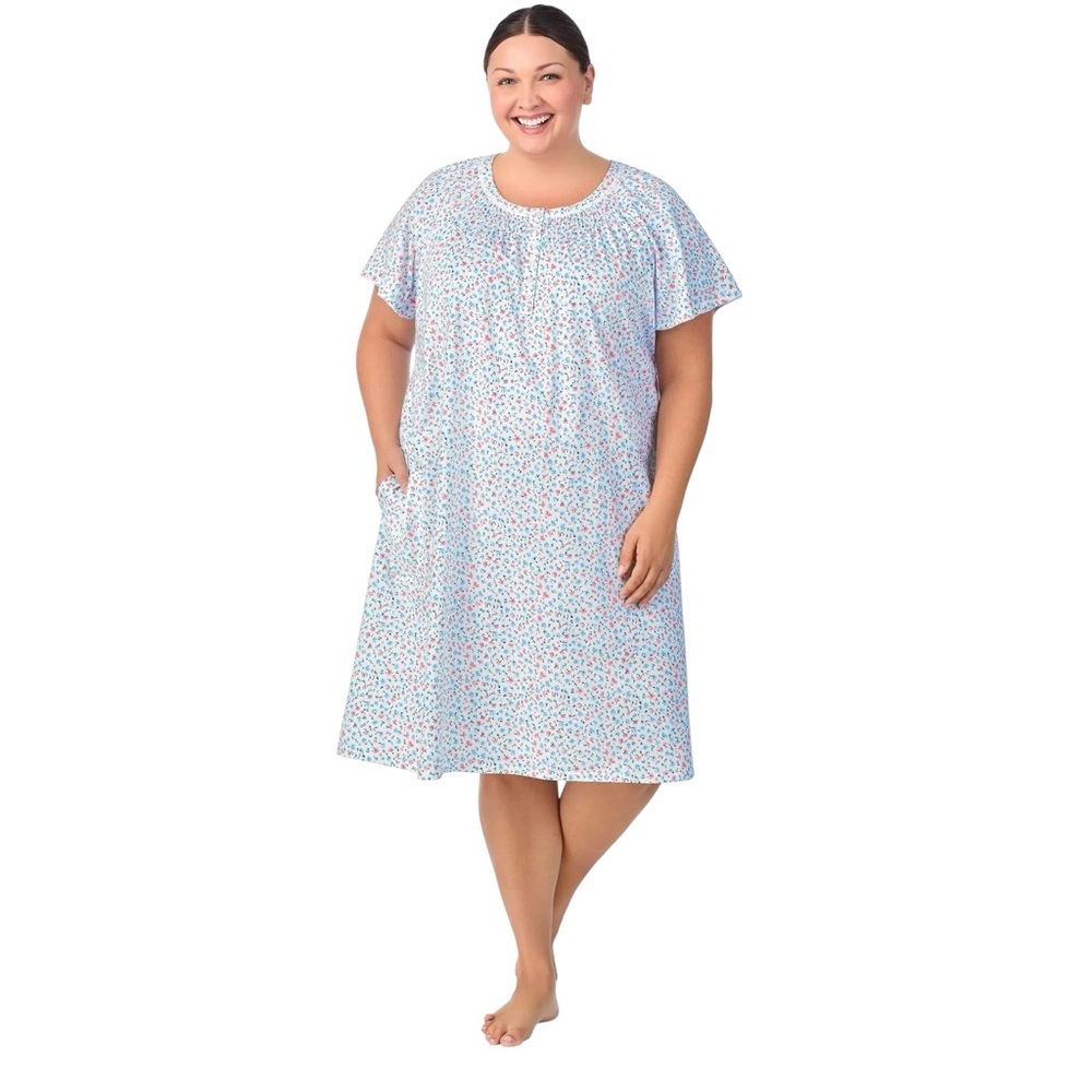 Aria Womens Size 5X Floral Print Nightgown Sleepwear Cotton Button Pockets NWT